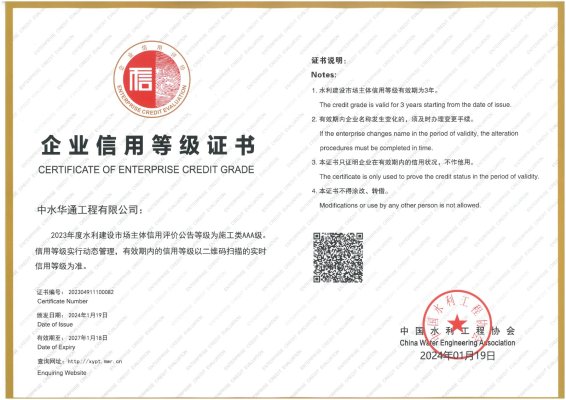 水利建設(shè)市場主體信用評價AAA級施工企業(yè)